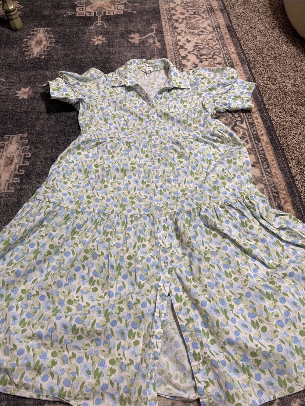 crown & ivy Light Blue and Green Floral Maxi Dress